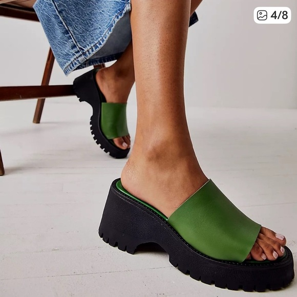 Free People Winona Wedge Kelly Green Platform Slides - Picture 8 of 9